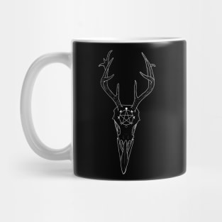 White outline of Raven Skull with Antlers Mug